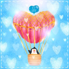 Valentines card with cute cartoon penguine N2