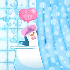 Valentines card with cute cartoon penguine N8