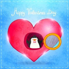 Valentines card with cute cartoon penguine N9