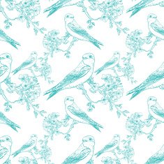 Seamless spring cherry pattern with birds