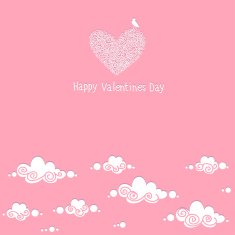 Card Happy Valentine's Day Bird hearts clouds
