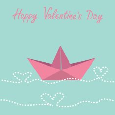 Origami paper boat and waves in shape of heart