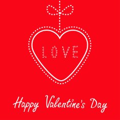 Hanging red heart with bow Happy Valentines Day card