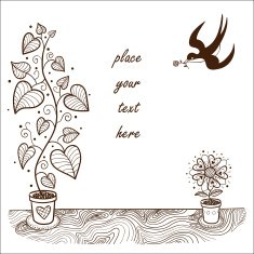 Romantic card concept Cute flowers and swallow