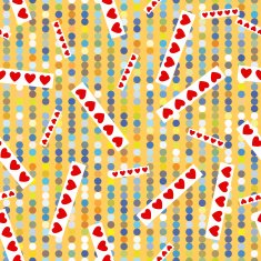 texture with circles dots and hearts Yellow background