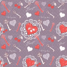 Valentine romantic love seamless pattern with key to heart N2