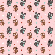 Valentine seamless texture with owls and hearts N3