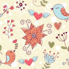 Love seamless texture with flowers and birds