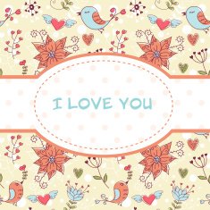 Lovely invitation postcard with birds and flowers