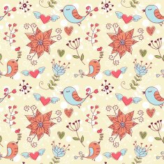 Love seamless texture with flowers and birds N4