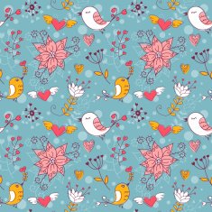 Love seamless texture with flowers and birds N5