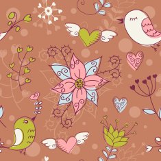 Love seamless texture with flowers and birds N6