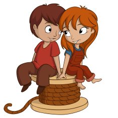 Boy and girl are sitting on white background N2