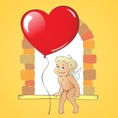 Cupid with red heart shaped ballon