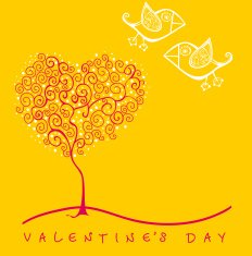 cartoon birds above romantic flowers holding heart Valentine's N3