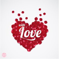 With love against rose petals with heart shape vector illustration