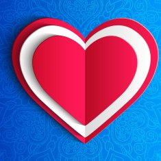 Watercolor heart isolated on ornate blue background