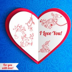 Paper heart isolated on ornate blue background