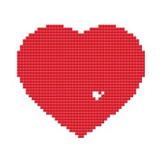 red heart made of pixels with a few missing