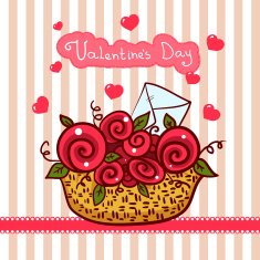 Basket with red roses flowers Valentines day