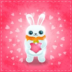 Happy Valentines day card with rabbit and heart N6