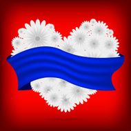 Vector creative heart of flowers with blue ribbon
