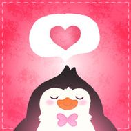 Happy Valentines day card with penguin and heart