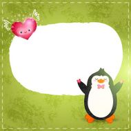 Happy Valentines day card with penguin and heart N2