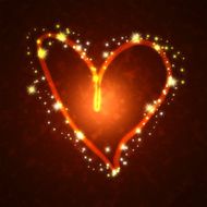 burning heart with sparkles
