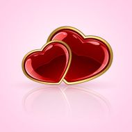 Two red hearts on pink background