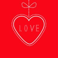 Hanging red heart with bow Love card