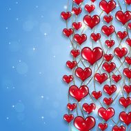 Bright Red Hearts over Blue Background