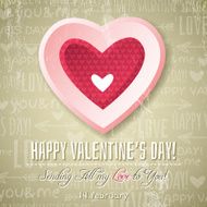 beige Valentines day greeting card with pink valentine heart