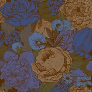 Seamless vintage pattern with lush colorful flowers N2