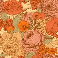 Seamless vintage pattern with lush colorful flowers N3