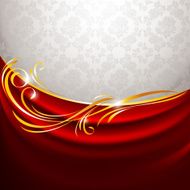 Red fabric curtain on gray background N2