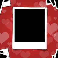 Polariod photo frame on heart red background