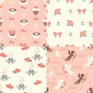 Set of four romantic seamless pattern