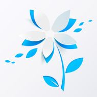 Blue paper flower vector greeting card template