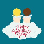 Two angels on the cloud Valentine&#039;s day postcard N2