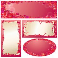 Set of Valentine`s Day horizontal vertical oval banners with hearts