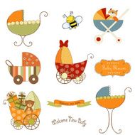 baby stroller items set in vector