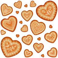 Ornate vector traditional gingerbread heart set