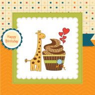 birthday greeting card with cupcake and giraffe