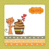 birthday greeting card with cupcake and cat