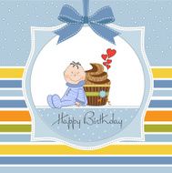 birthday greeting card with cupcake and little baby N2