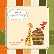 birthday greeting card with cupcake and giraffe N2