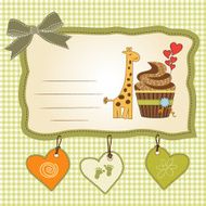 birthday greeting card with cupcake and giraffe N3