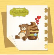 birthday greeting card with cupcake and teddy bear N2