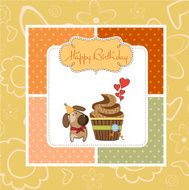birthday greeting card with cupcake and little dog